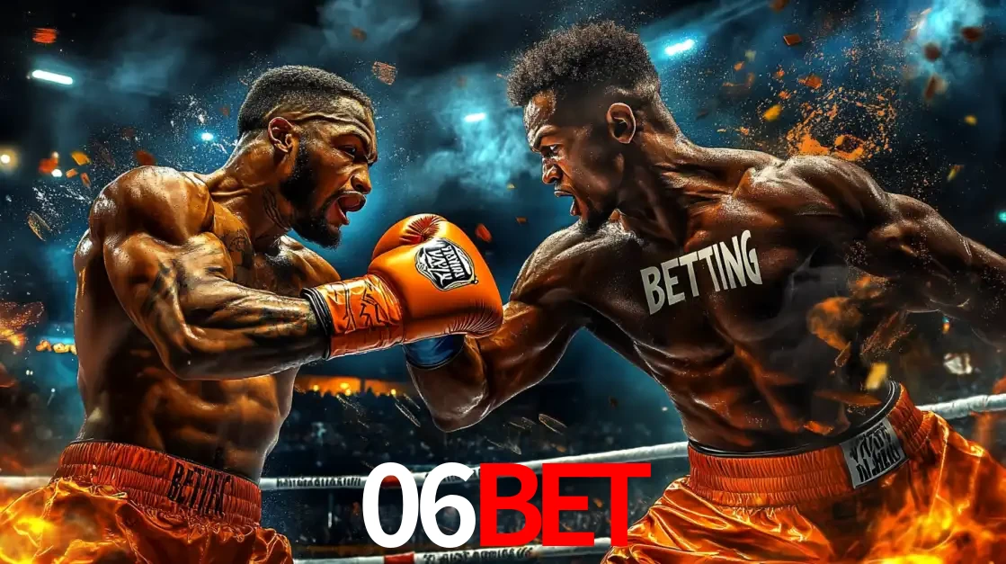 Dois boxeadores em uma luta intensa e explosiva, representando a adrenalina e as oportunidades de apostas em esportes de combate disponíveis na plataforma 06bet.